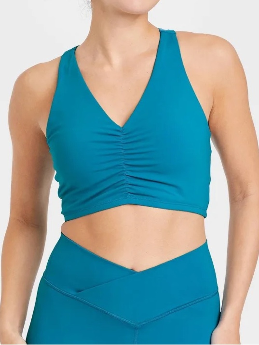 JoyLab Teal V-Neck Ruched Sports Bralette Women Intimates & Sleepwear M